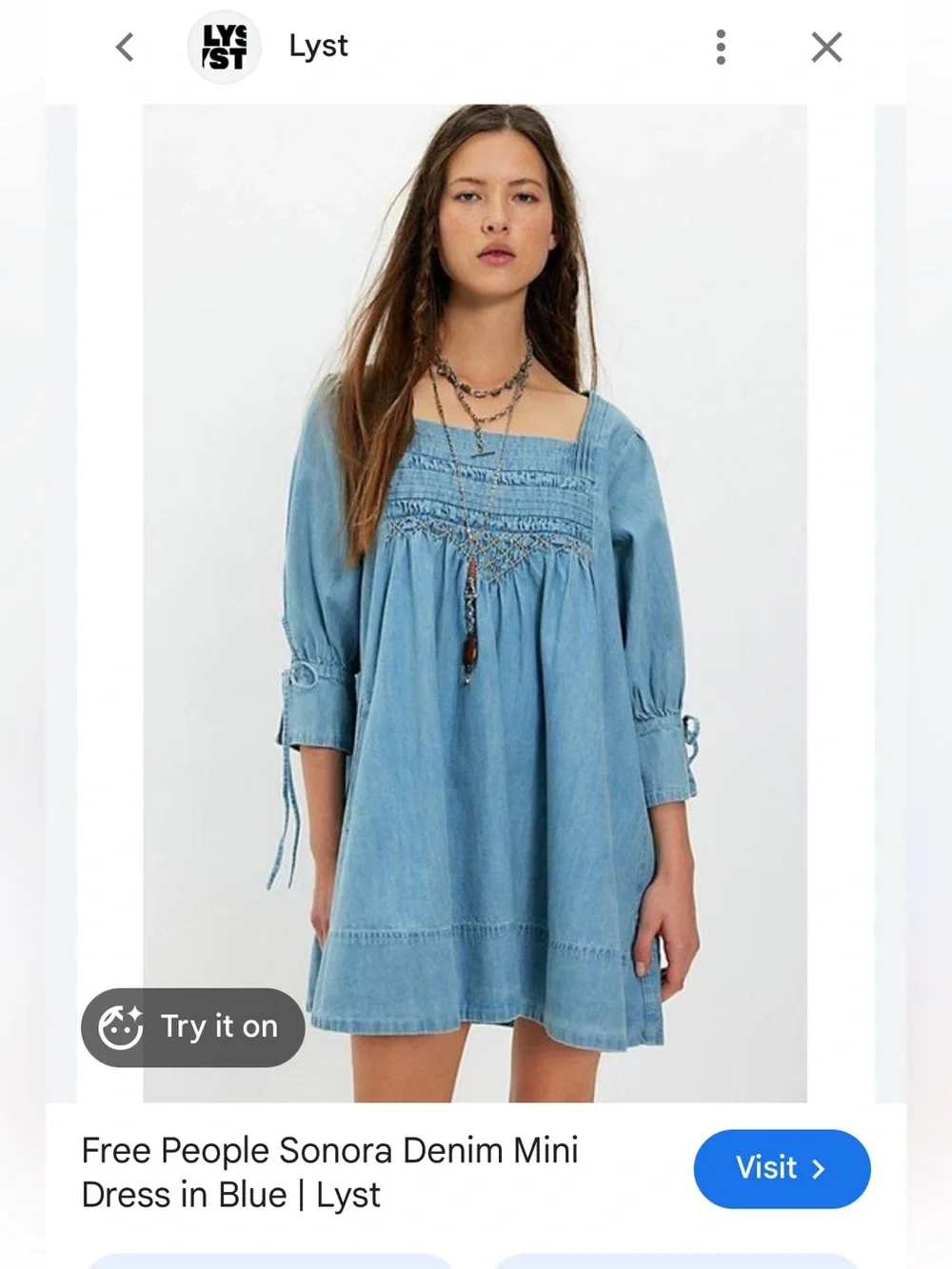 Free People Light Blue Denim Smocked Square-Neck Mini Dress
